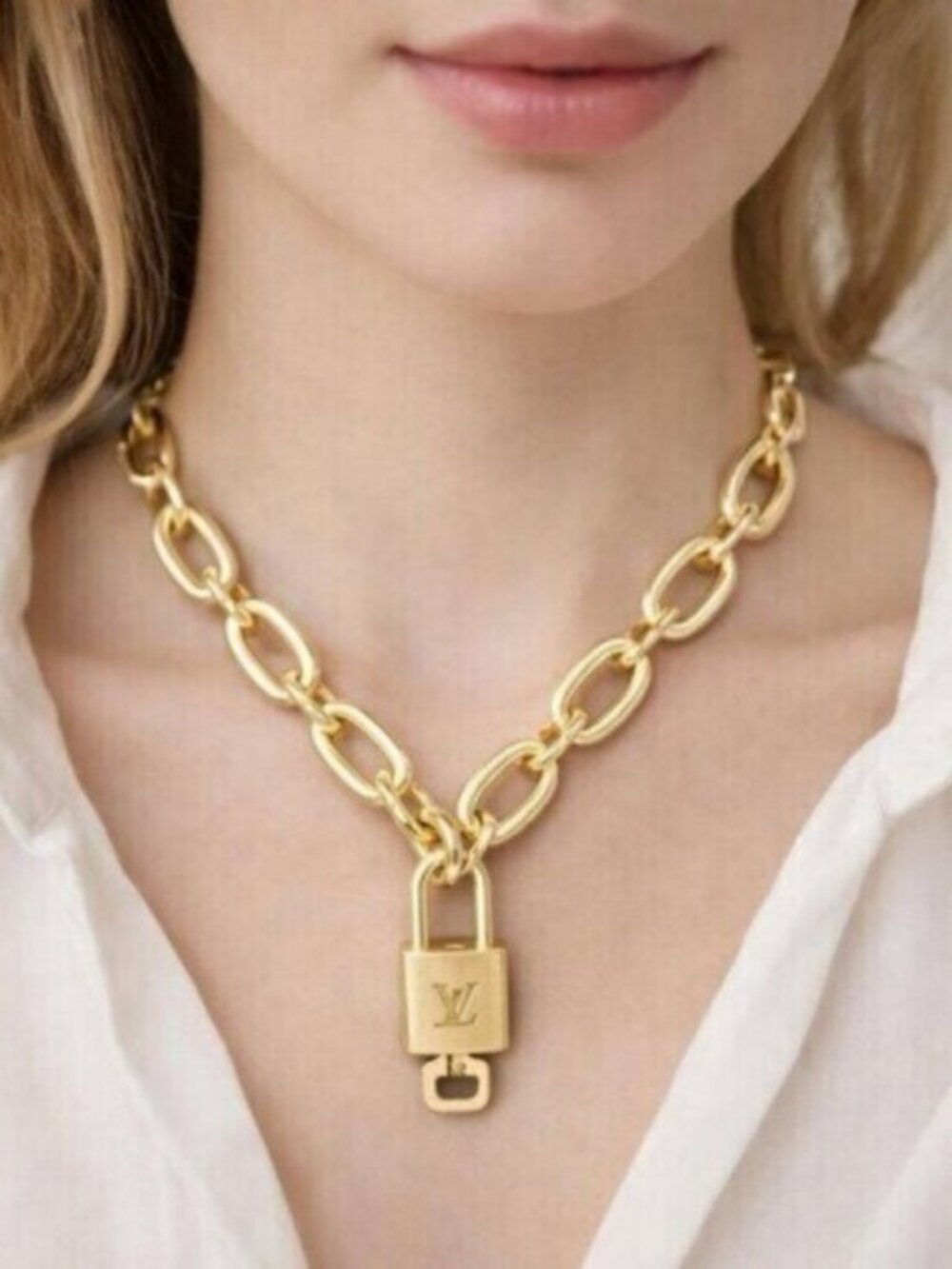 Gold-Plated Necklace with Authentic Louis Vuitton Padlock